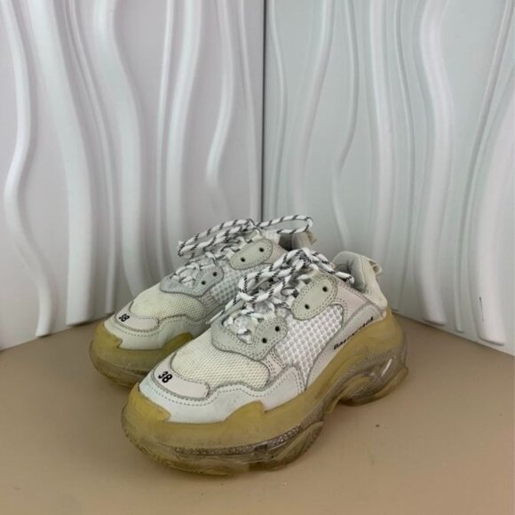 Balenciaga Triple S Womens Sneakers White Mesh & Leather Chunky Sole - Picture 1 of 8